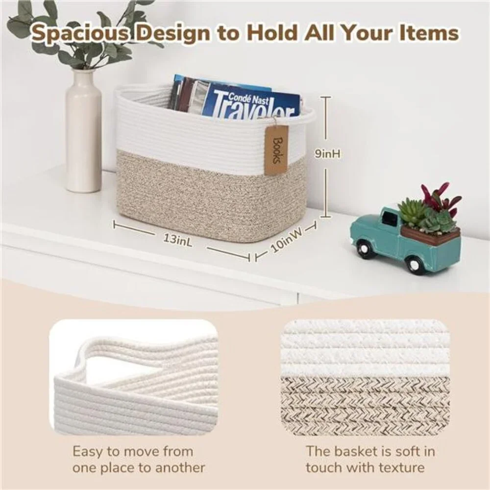 Cotton Rope Storage Basket Small Woven Bin with Handles for Toys Books Closet